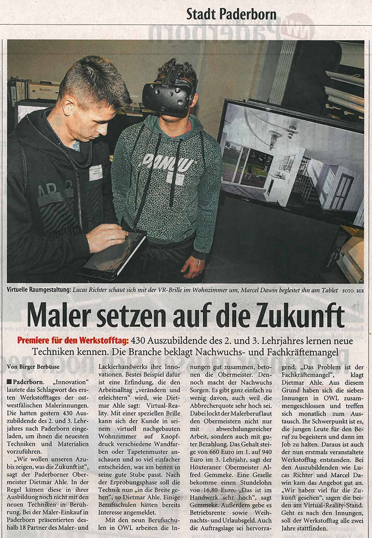Maler Setzen Auf Die Zukunft Pressebericht Nw Vr Ar Blog Virtual Reality Augmented Virtual Reality Agentur